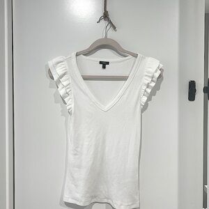 Express Ivory Ruffle Sleeve V-Neck Blouse